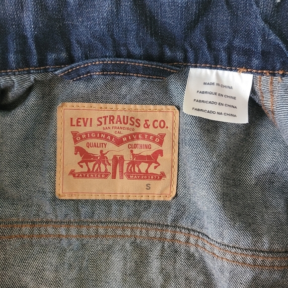 Levis 90s Aztec Embroidered Denim Trucker‎ Jacket Mens Small Red Tab - Picture 4 of 14